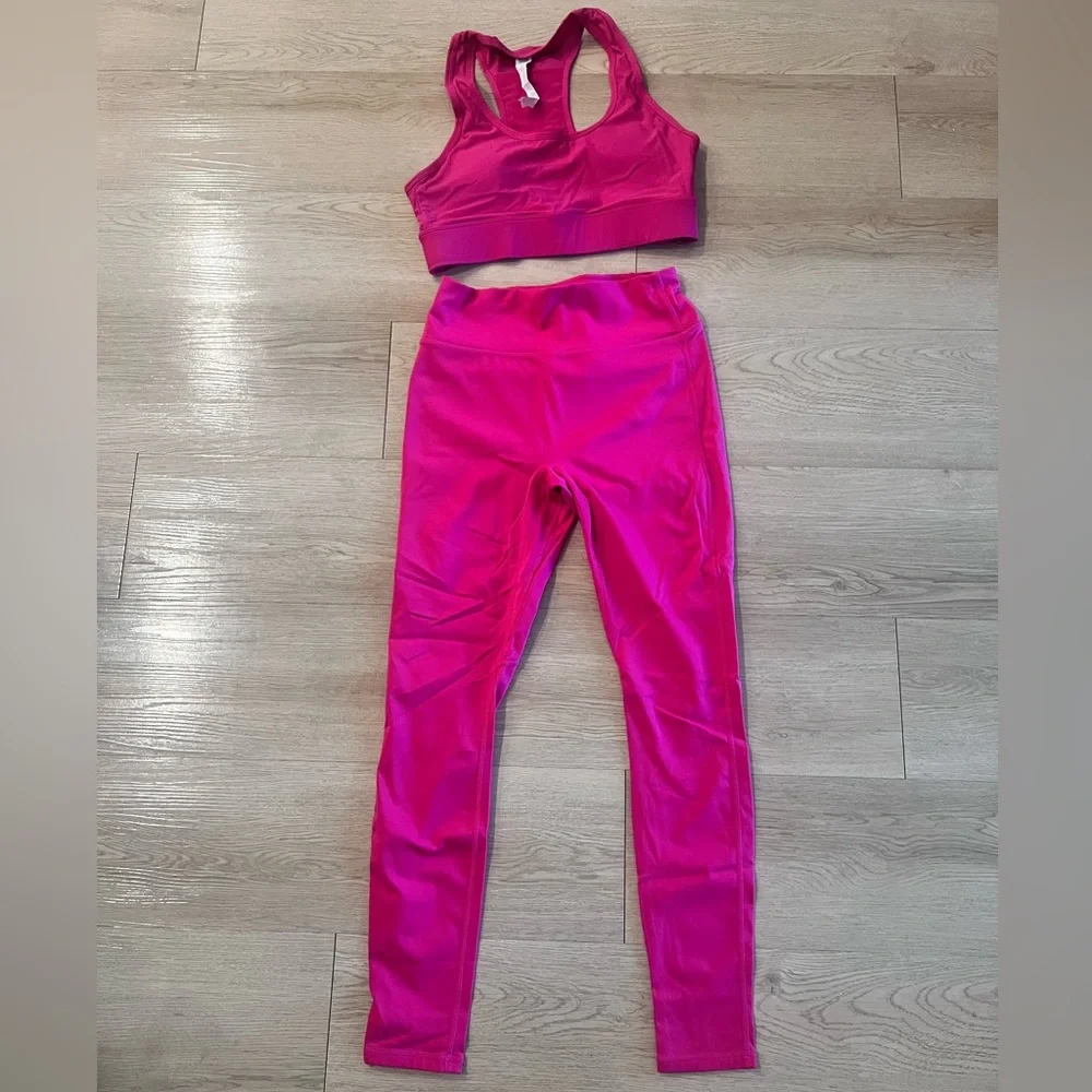 Fabletics Bright Pink Sports Bra & Legging Set - Picture 1 of 10